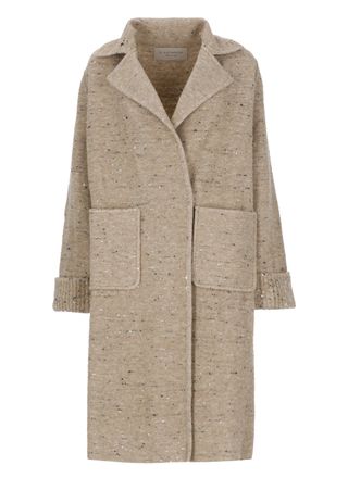 D.exterior Beige Micro Sequins Classic Lapel Wool Coat