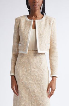 St. John Satin Frame Metallic Latte Tweed Jacket in Latte Ecru Multi at Nordstrom, Size 16