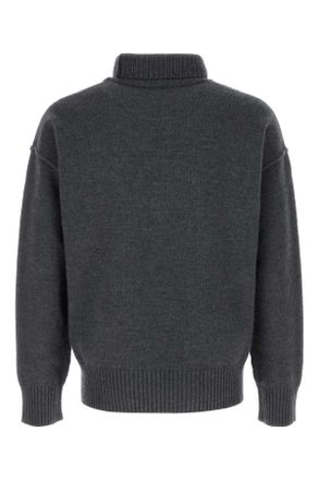 Ami Mens Dark Grey Wool Sweater Heathergreyred Exterior: Virgin Maglie