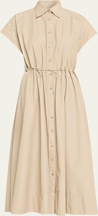 Brandon Maxwell Blake Cap-Sleeve Drawstring Midi Shirtdress