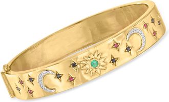 Ross-Simons Multi-Gemstone Celestial Bangle Bracelet With Diamond Accents in 18kt Gold Over Sterling