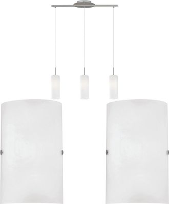 Loops Ceiling Pendant Light & 2x Matching Wall Lights Satin Nickel & Glass Triple Lamp