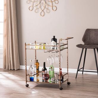 SEI Ivers Metal Mirrored Bar Cart Champagne