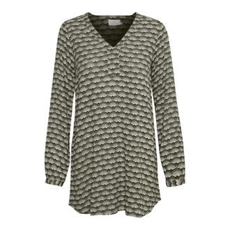 Kaffe Waaierprint Tuniek Top Druivenblad - Dames - Blouses & Shirts - Groen - Maat: 3XL