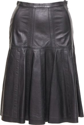Oscar De La Renta Black Leather Silk Lined Skirt