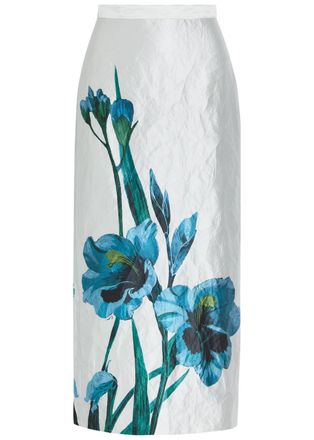 Erdem Floral-print Textured Satin Midi Skirt - White - 10 (UK10 / S)