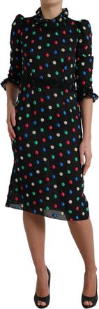 Dolce & Gabbana Womens Black Polka Dot Ruffle Cotton Midi Dress Nylon