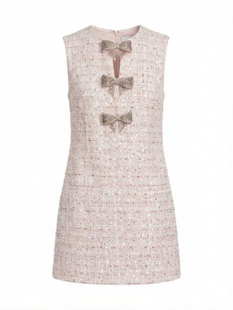 Self Portrait Sequin Boucle Bow Mini Dress