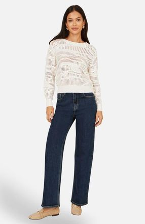 Yumi Wave Pointelle Knitted Jumper in White at Nordstrom, Size Medium