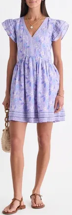 Vineyard Vines Floral Flutter Sleeve Minidress in Print Lilac Breeze at Nordstrom, Size Large