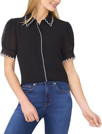 CeCe by Cynthia Steffe Cece Scallop Contrast Trim Button Down