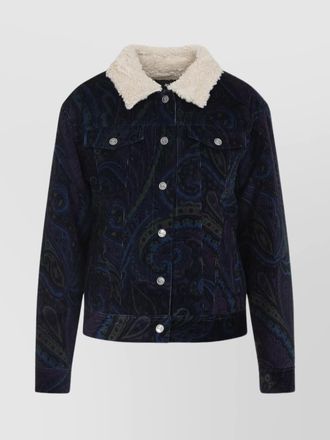 Etro printed cotton jacket shearling collar