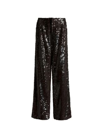 Alberta Ferretti Black Pantalone Wide-Leg Sequin Polyester Pants