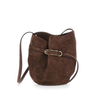 Little Liffner Belted Bucket Brown Crossbody Bag With Belt On The Front In Suede Woman