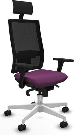 Piqueras y Crespo Horna sincro malla negra similpiel morado brazos 3D base blanca cabecero fijo ruedas 65mm nailon