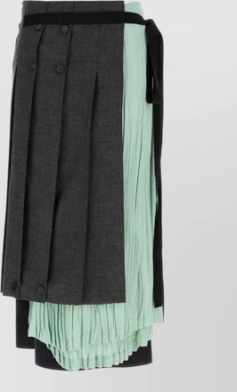 Prada wrap skirt layered pleated button detail
