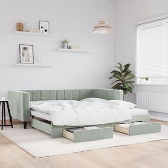 vidaXL Vidaxl - Sof&aacute; Cama Nido Con Cajones Terciopelo Gris Claro 100x200 Cm