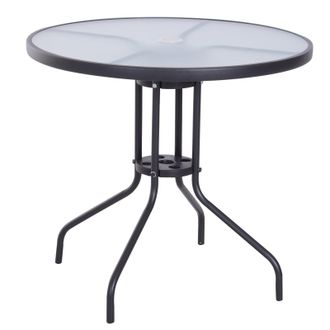 OUTSUNNY Bistro Table with Parasol Hole - Tempered Glass Top 80cm Diameter Black | TJ Hughes