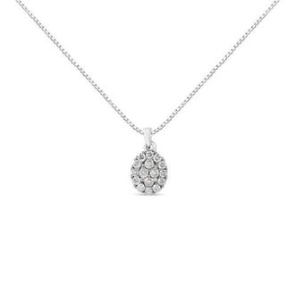 House of Brilliance Silver 1 1/2 Cttw Diamond Oval Cluster Pendant Necklace in White at Nordstrom
