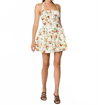 Line & Dot Floral Halter Mini Dress In White Multi