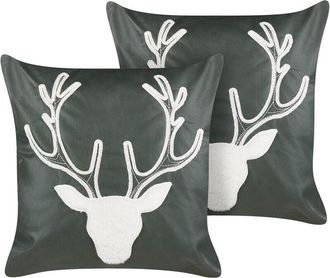 Beliani Beliani - Set of 2 Scatter Cushions Velvet Christmas Reindeer Motif 45 x 45 cm Green Bicocca