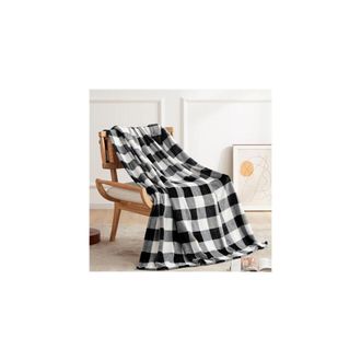 OEM Manta De Lana Con Estampado De Cuadros Tipo B&uacute;falo, Suave, C&aacute;lida Y C&oacute;moda, Ideal Para Sof&aacute; O Cama. Combinaci&oacute;n De Colores Blanco Y Negro. Medidas: 60