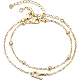 Adornia 2-Piece Initial Bead Chain Bracelet Set in Gold-R at Nordstrom Rack