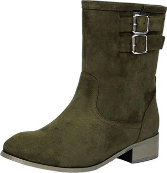 Generic Womens Leisure Ankle Boots Round Toe Med Chunky Heel Slip On Design With A Decorative Buckle Casual Daily Booties