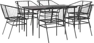 vidaXL 7 Piece Garden Dining Set Black Poly Rattan Glass Vidaxl