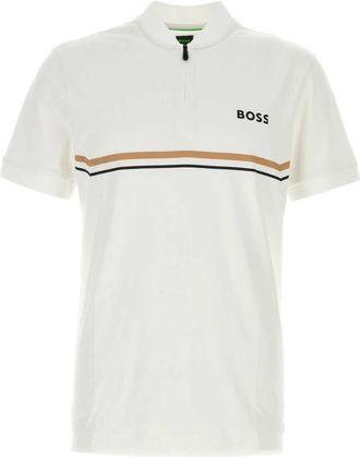 HUGO BOSS White Stripes Mock Collar Polo