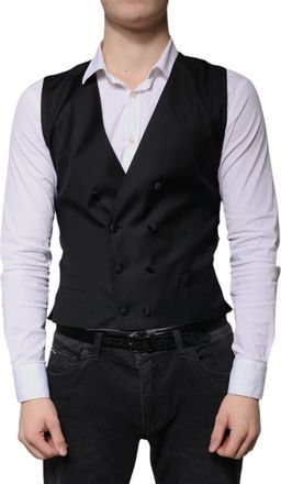 Dolce & Gabbana Black Wool Formal Dress Men Waistcoat Mens Vest