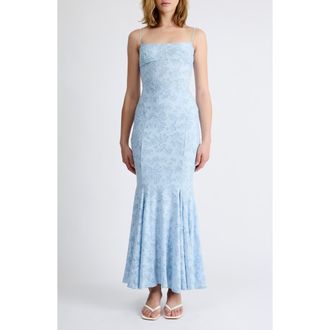 Extro&Vert Lara Stretch Lace Back Maxi Dress in Blue at Nordstrom, Size X-Large