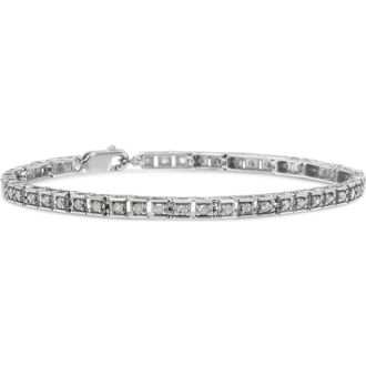 House of Brilliance Silver 1.0 Cttw Diamond Square Hybrid Link Tennis Bracelet in White at Nordstrom