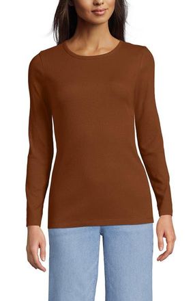 Lands End Cotton Rib T-shirt in Rich Ginger Brown at Nordstrom, Size X-Small P