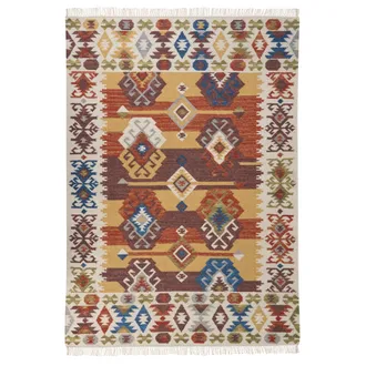 Beliani Alfombra Kilim De Lana Naranja Marr&oacute;n Azul 160 X 230 Cm A Mano Patchwork Borlas Vosketap
