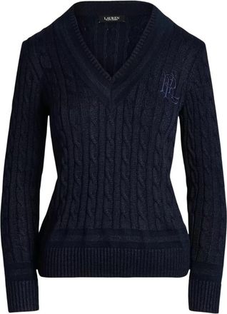 Ralph Lauren V-hals Truien - Dames - V-hals truien - Blauw - XL - Leer - Truien & Vesten