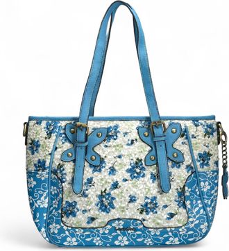 Laura Vita Aloe-02 Womens Blue Floral Print Adjustable Straps Shoulder Tote Hand Bag