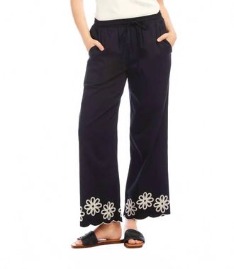 Karen Kane Sherrit Scallop Drawstring Pants In Black And Cream