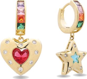 Eye Candy Los Angeles Estella Cubic Zirconia Heart & Star Drop Huggie Hoop Earrings in Gold at Nordstrom Rack