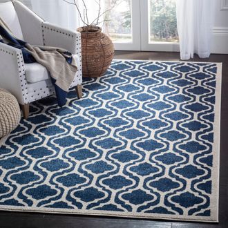 Safavieh Amherst Machine Made Area Rug, Navy / Beige Contemporary Style Easy Care