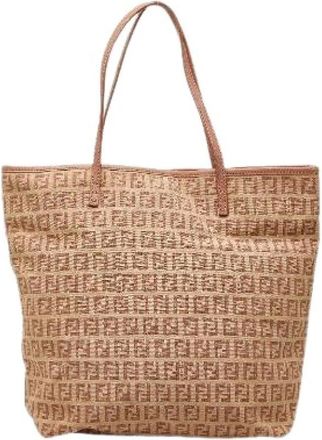 Fendi Pre-owned Tote Bags, female, Brown, Size: ONE SIZE Pre-owned Zucchino Canvas Leather Tote Bag