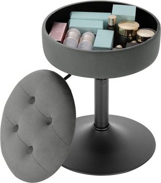 Woltu Taburete de Terciopelo Pequeño Taburete de Bar con Tapa Extraíble Taburete de Desayuno Redondo Taburete de tocador para Almacenaje Altura Ajustable