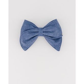 Alexandre de Paris Denim leather bow barette in Blue at Nordstrom