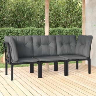 vidaXL Juego De Muebles Jard&iacute;n 3 Pzas Rat&aacute;n Sint&eacute;tico Negro Y Gris Vidaxl