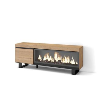 Skraut Home Mueble tv efecto madera roble 158x35x57cm chimenea efecto fuego