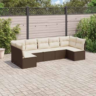 vidaXL Juego De Sof&aacute;s De Jard&iacute;n 7 Piezas Con Cojines Rat&aacute;n Pe Marr&oacute;n Vidaxl