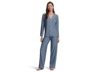 Eberjey Gisele Printed Long Pj Set Womens Pajama Sets Duo Stripe Slate Blue/Ivory : 2XL, Jersey/Modal/Spandex