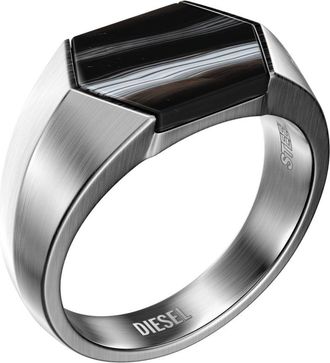 Diesel Black Agate Signet Ring - Rings - Unisex - Silver