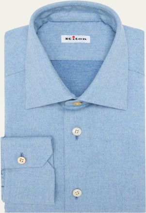 Kiton Mens Twill Flannel Dress Shirt