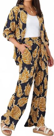 Karen Kane Paula Palm Leaf Print Wide Leg Pants In Navy And Gold